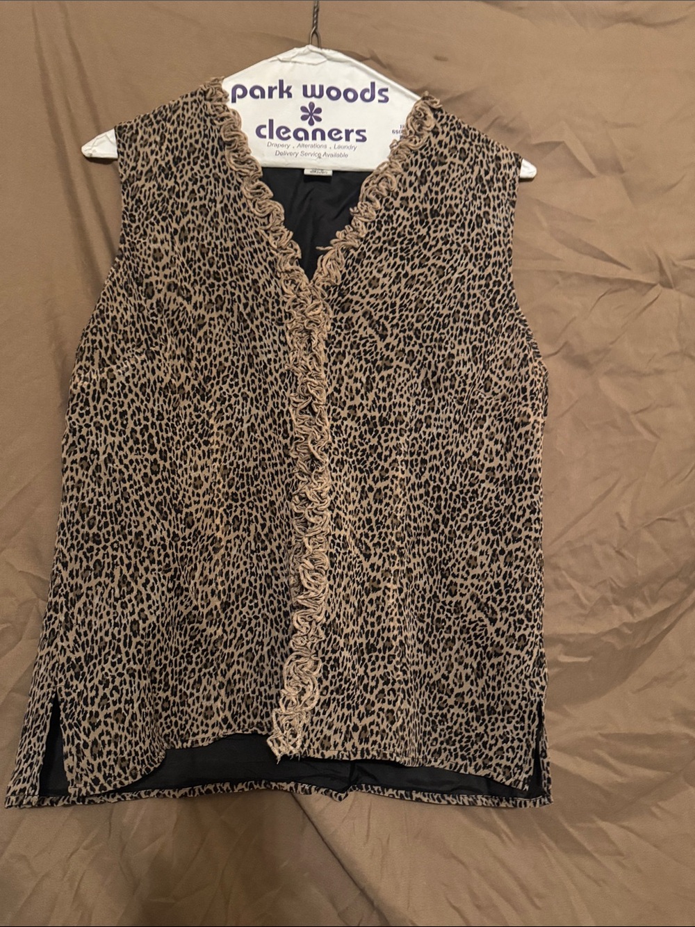 Leopard Print Ruffle-Trim Sleeveless Camisole - Brown